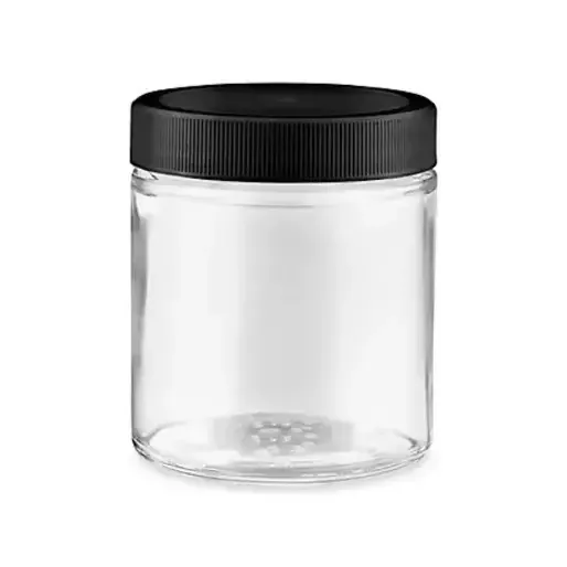 Bình lưu trữ thủy tinh trong suốt 4oz có nắp vặn màu đen Bình lưu trữ thủy tinh trong suốt 4oz có nắp vặn màu đen